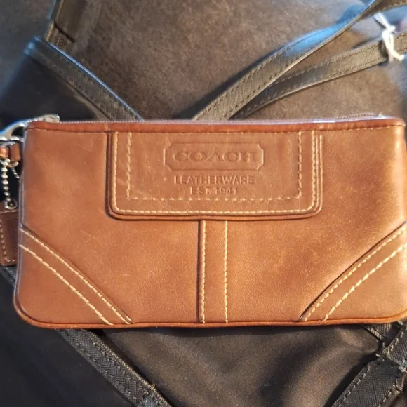 Coach Brown Leather Wristlet with Stitched Details - Picture 1 of 10